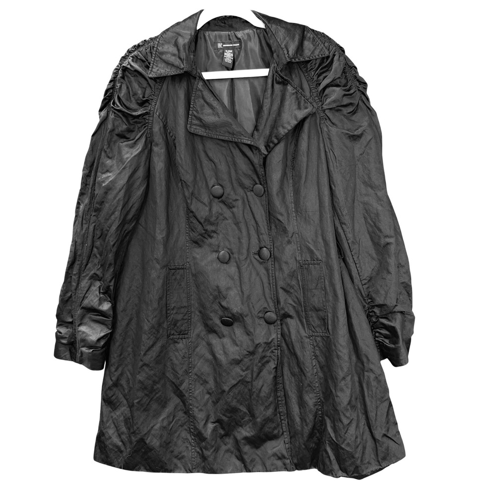 INC International Concepts Womens XL Black Ruched Sleeve Trench Coat Jacket